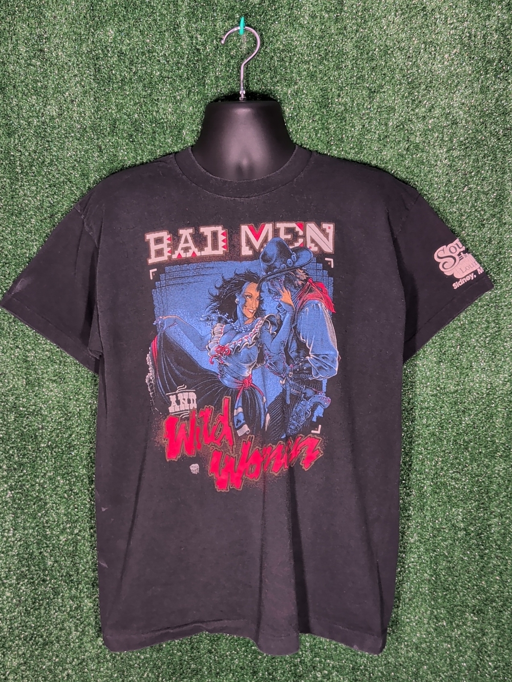 VINTAGE 90' BAD MEN AND WILD WOMEN SINGLE STITCH COTTON BLACK T-SHIRT SZ XLARGE